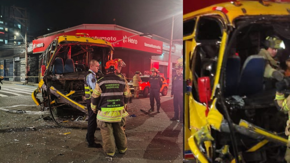 Fuerte choque entre buses en el centro de Medellín deja 10 heridos y un conductor en estado crítico: habrían cruzado un semáforo en rojo
