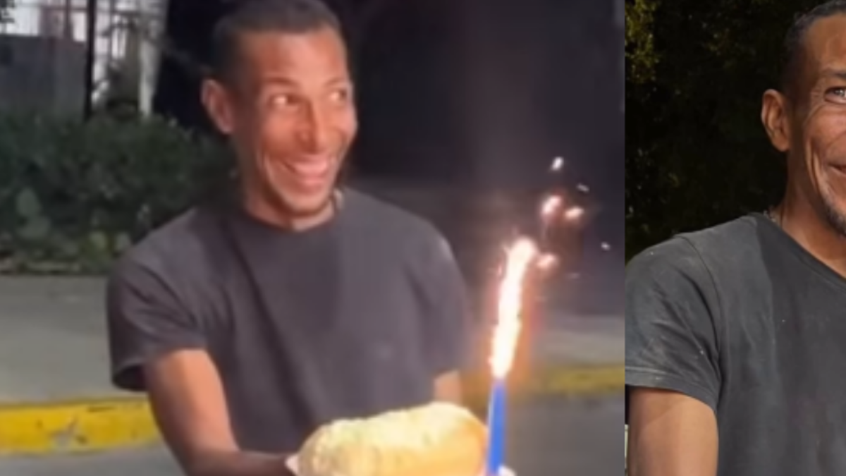 Así reaccionó un habitante de calle cuando un puesto de comidas rápidas le celebró su cumpleaños