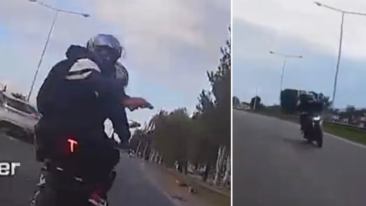 Grabó a los delincuentes que le dispararon para robarle la moto: iba a más de 100 km/h y los tiros pasaron a centímetros de su cabeza