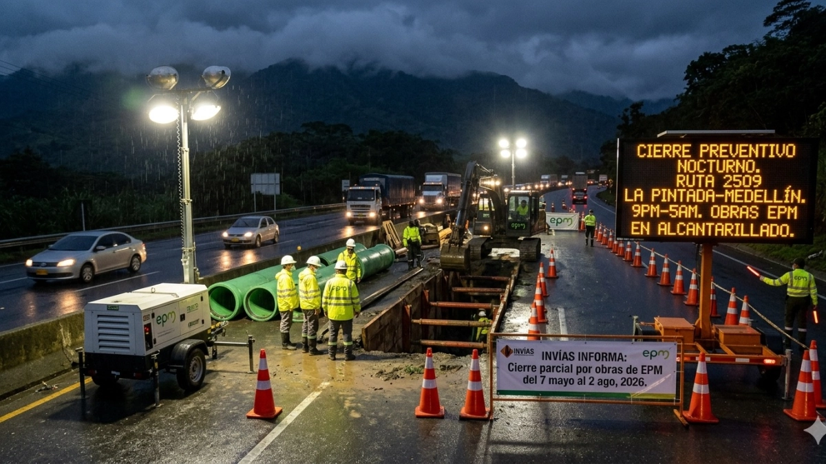 ¡Atención viajeros! Extienden cierre nocturno en la vía La Pintada – Medellín hasta agosto: estas son las razones