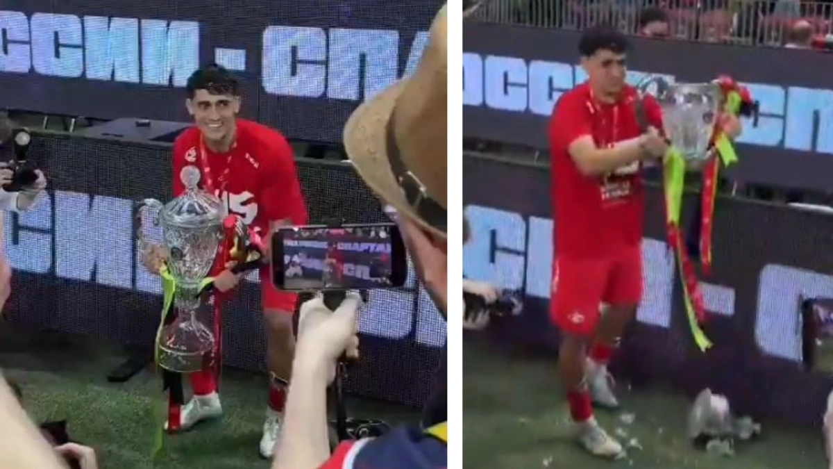 Video | Futbolista argentino protagonizó el 'blooper' del año al romper en mil pedazos el trofeo de la Copa de Rusia en pleno festejo