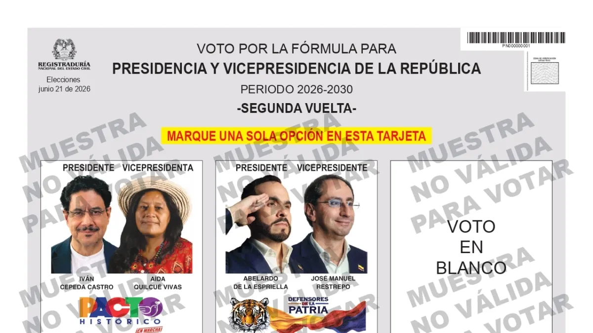 Registraduría publicó oficialmente el tarjetón de la segunda vuelta presidencial: se mantiene el orden de las casillas por la ley