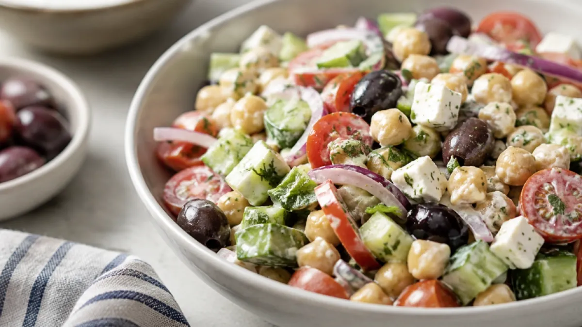 La ensalada griega de garbanzos que conquista por su frescura: receta fácil, saludable y lista en minutos