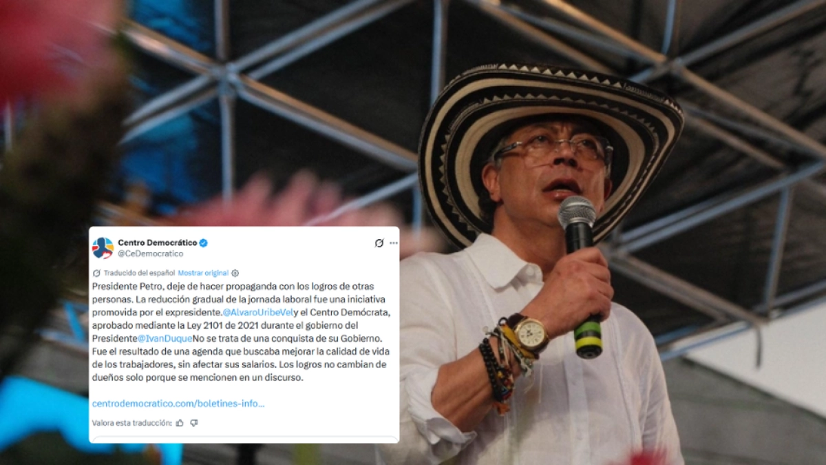 Centro Democrático le recuerda a Gustavo Petro que reducción de la jornada laboral es iniciativa de Álvaro Uribe e Iván Duque