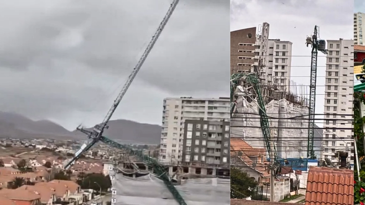  Video registr&oacute; momento cuando gr&uacute;a colaps&oacute; sobre varias casas en Coquimbo, Chile, por fuertes vientos...