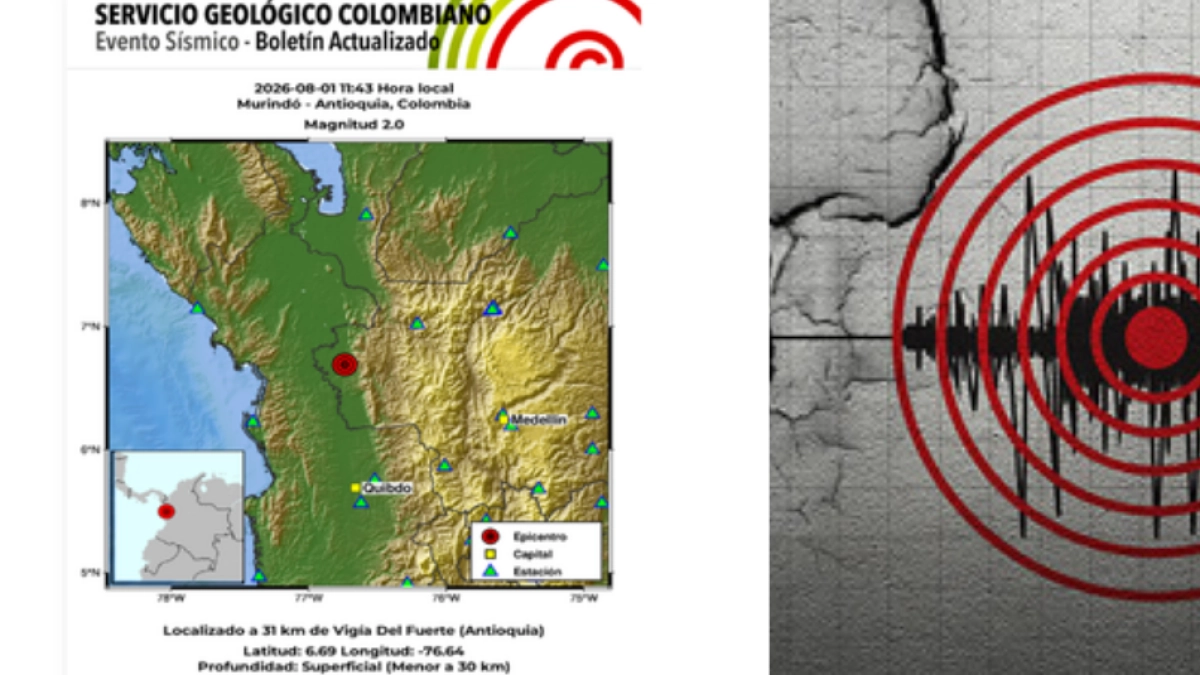 Sismo de magnitud 2.6 fue reportado en Murindó, Antioquia, por el Servicio Geológico Colombiano