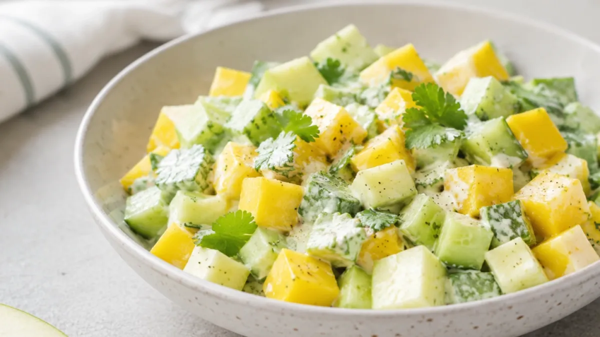 Ensalada de mango, pepino y manzana verde: una receta fresca paso a paso con un aderezo de yogur y limón