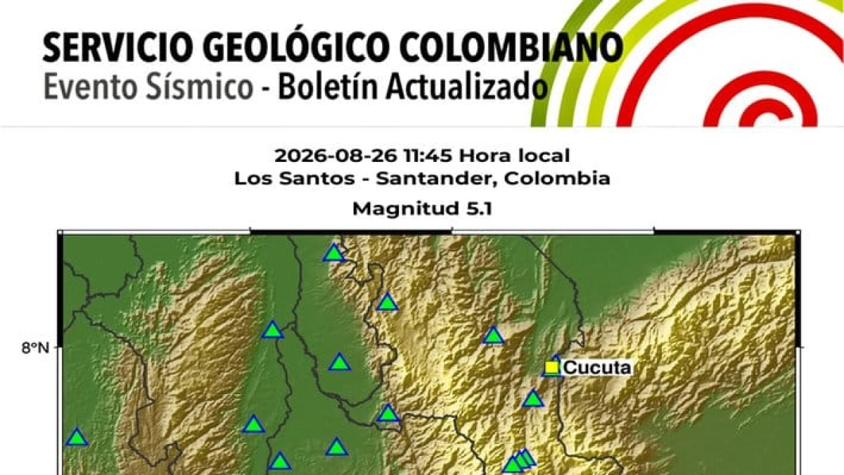 Este fue el punto exacto del temblor de 5,1 en Santander hoy 26 de agosto de 2026