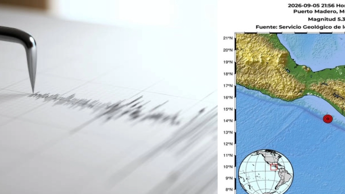 Sismo superficial de magnitud 5,3 se registra frente a las costas de Puerto Madero, México