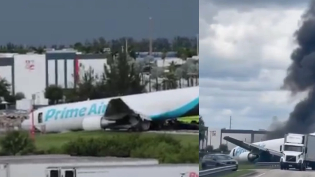 Los impactantes videos del avión de carga de Amazon que se salió de pista en aeropuerto de Miami y terminó en llamas