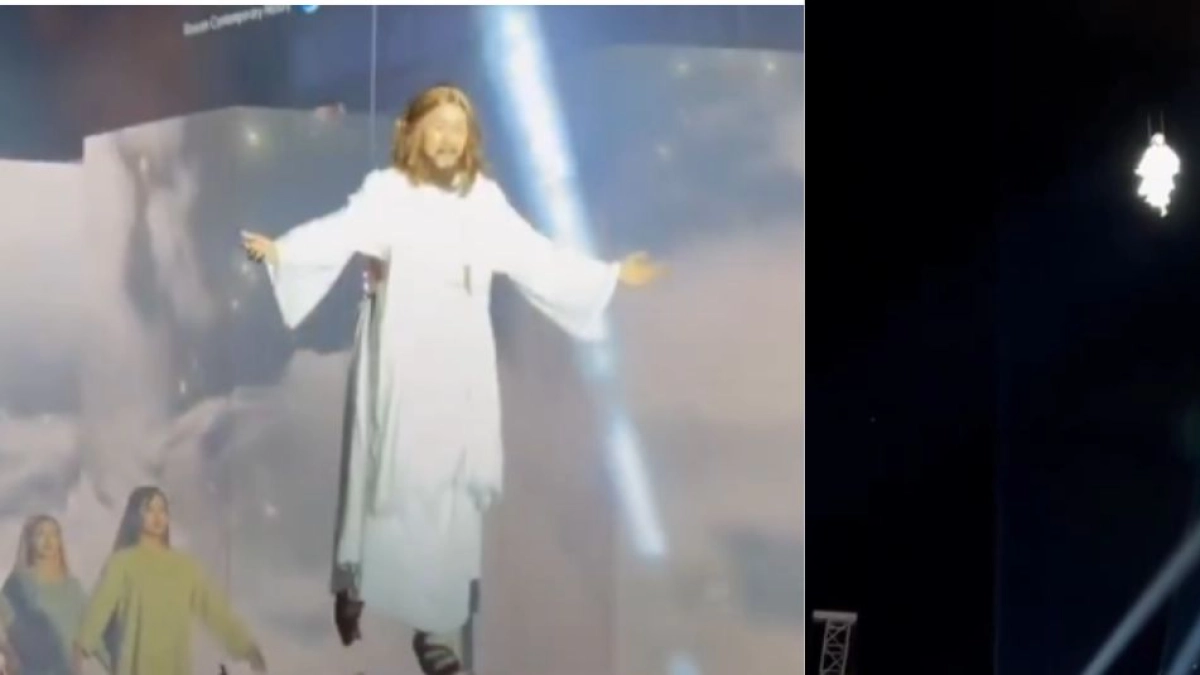 Actor que interpretaba a Jesús quedó suspendido a gran altura y redes reaccionaron al video: ‘Judas operaba la grúa’