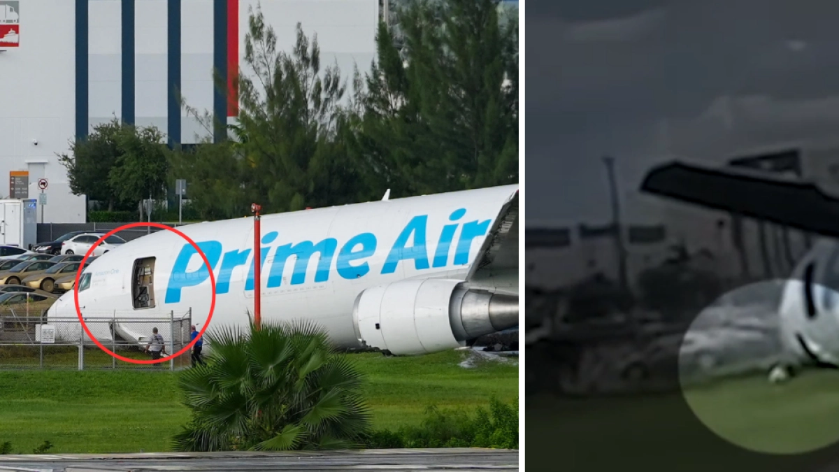 Video muestra a un aparente miembro de la tripulación escapando del avión de carga de Amazon tras accidente en el Aeropuerto Internacional de Miami