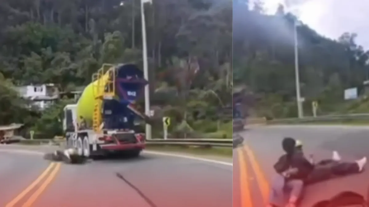 Video registró el momento en que motociclista perdió el control en vía La Mesa y quedó a punto de terminar debajo de una tractomula