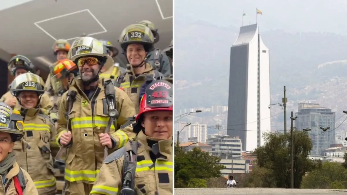 Video | Bomberos de Medellín subieron tres veces las escaleras del edificio Coltejer para rendir homenaje a los rescatistas fallecidos durante el 11S