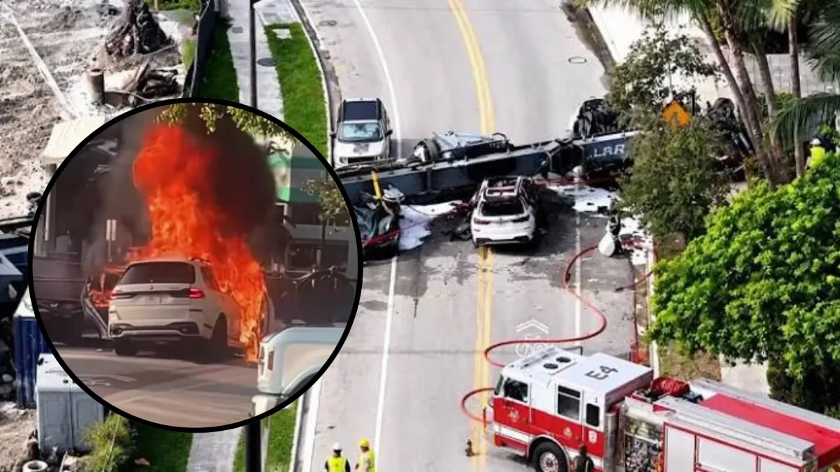 Grúa de construcción se desplomó en Miami: dejó cuatro heridos, un automóvil en llamas y paralizó la movilidad en Brickell