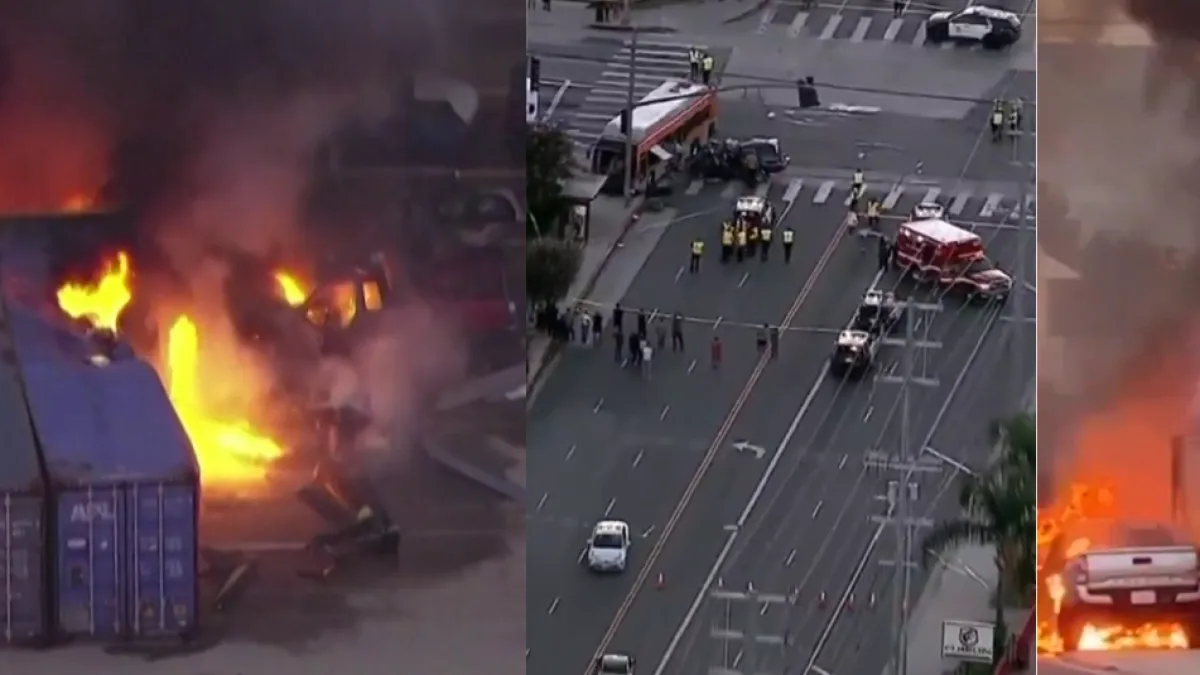 Video del momento exacto en el que helicóptero de NBC Los Ángeles se estrelló durante una transmisión en directo en EE. UU.: grababan accidente de bus