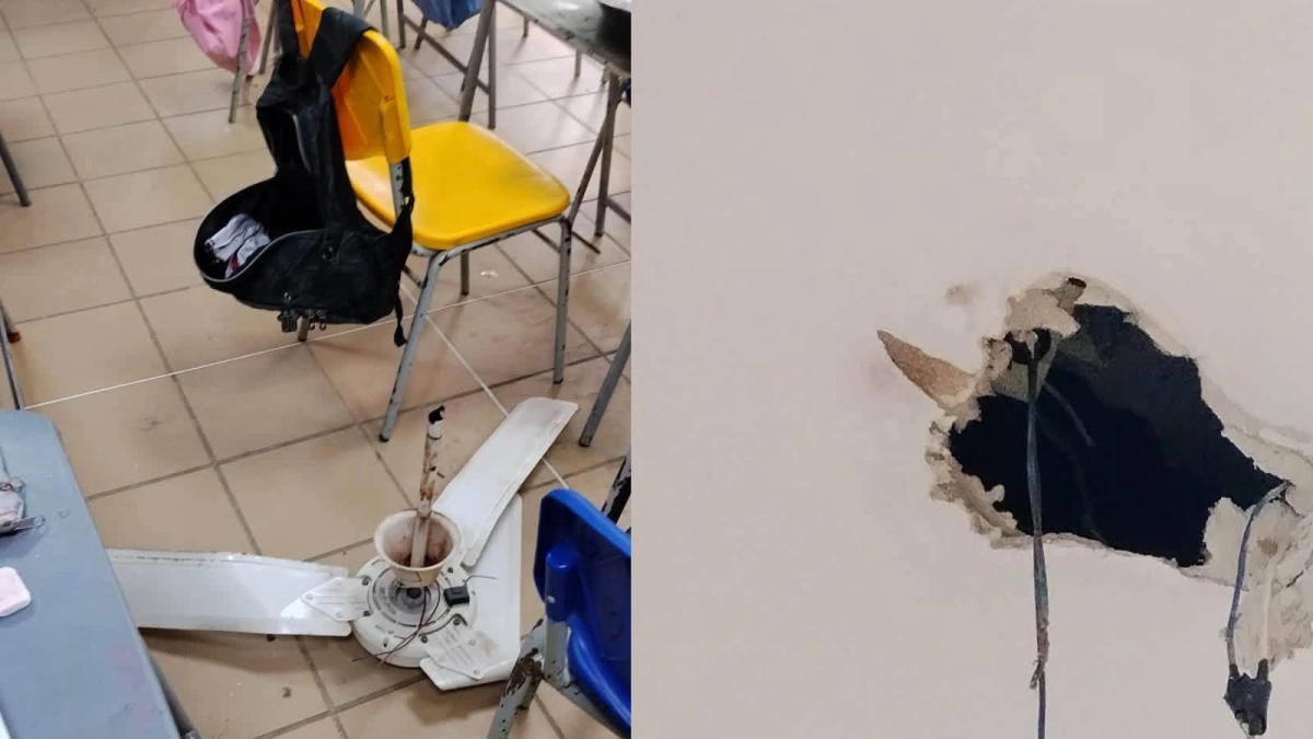 Estudiantes de un colegio de Barrancabermeja se salvaron de milagro luego de que se les cayera un ventilador encima en un salón de clase