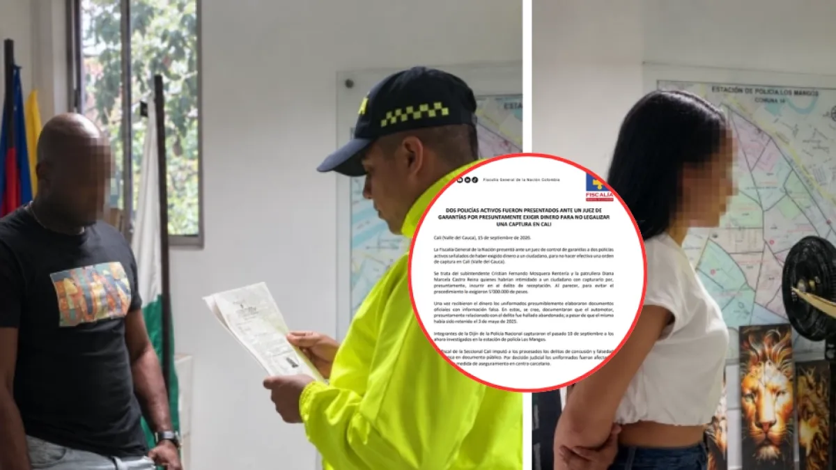 Revelan pruebas en contra de dos policías que habrían exigido 5 millones de pesos para no realizar captura en Cali: esta es la pena que enfrentarían