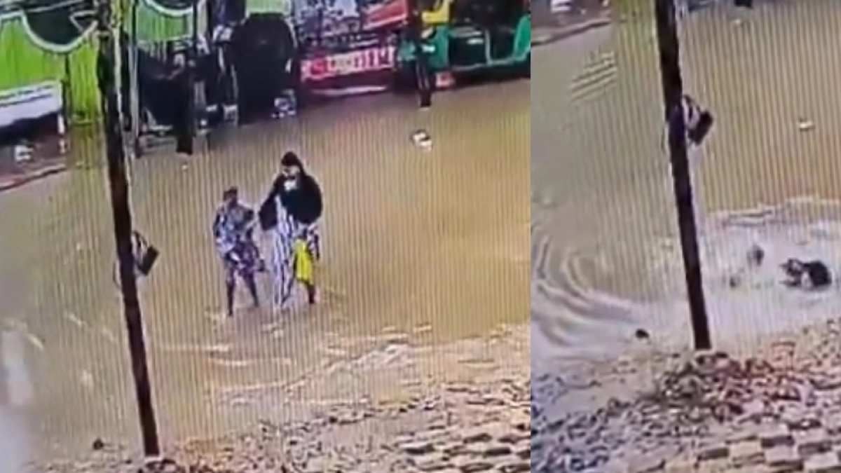 Video: abuela y nieta desaparecieron bajo el agua tras caer inesperadamente en un hueco durante la lluvia