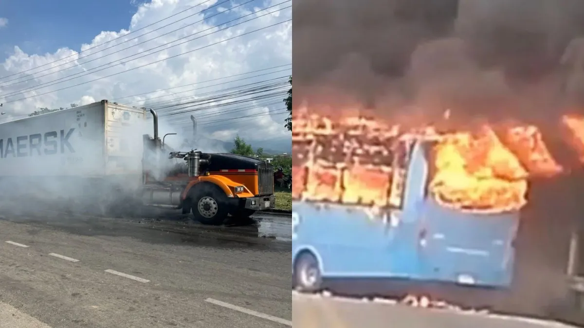 Videos muestran la quema de buses y tractomulas en la Costa Caribe tras muerte de ‘Cholo’, segundo cabecilla de las Autodefensas de la Sierra Nevada