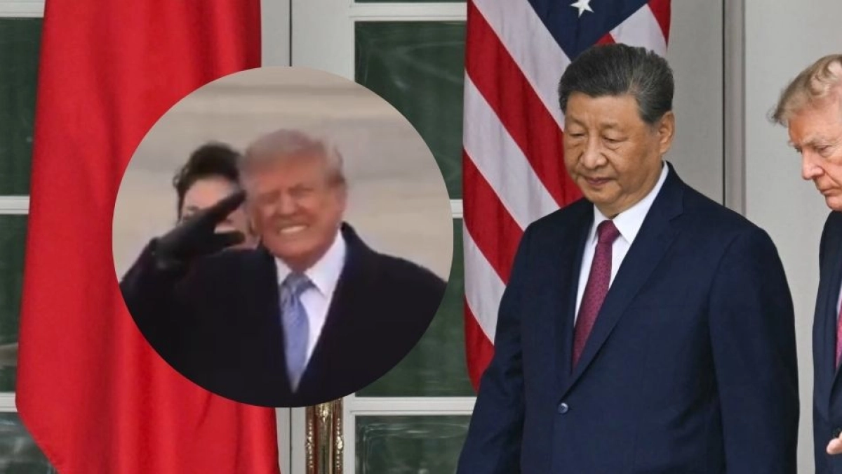 Video | El susto de Trump cuando un bombardero B-1 Lancer sobrevoló su cabeza durante la llegada de Xi Jinping a Washington