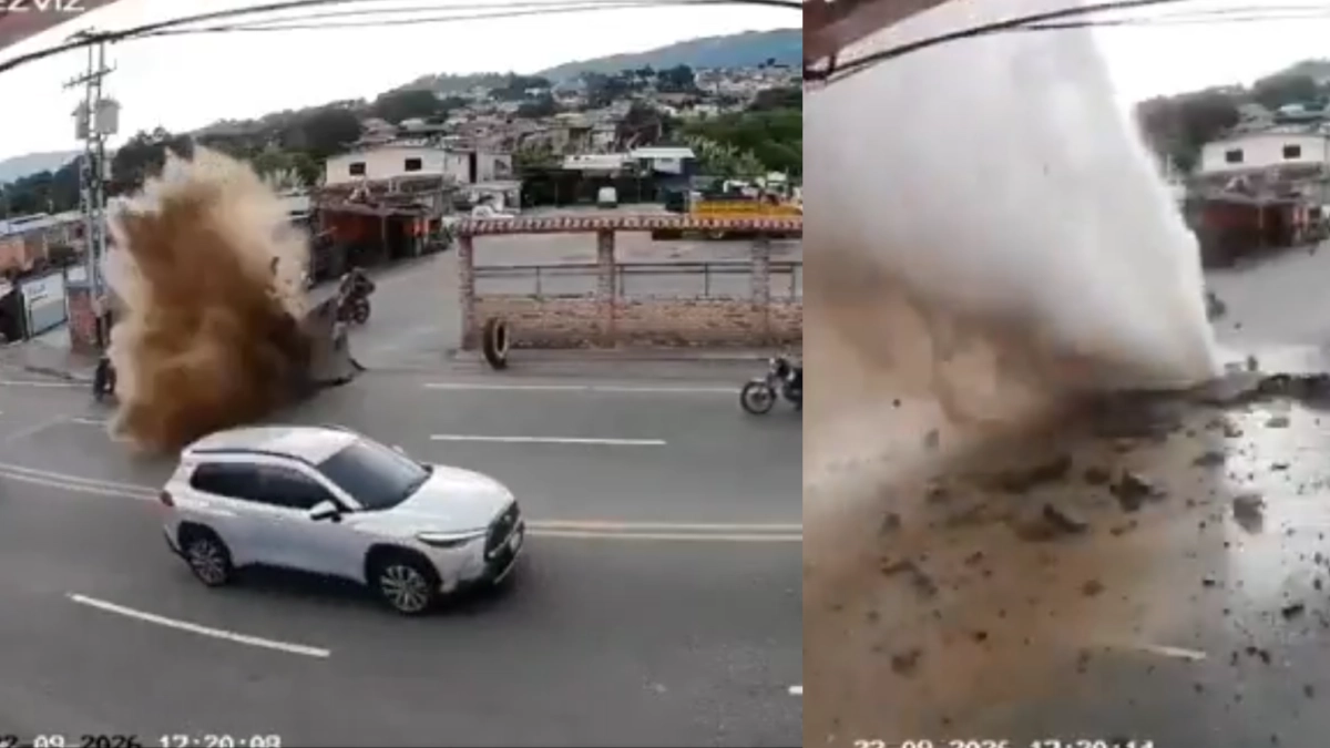 Un video captó el impactante momento en que se rompió la tubería de un acueducto regional en el suroccidente de Venezuela mientras transitaban carros