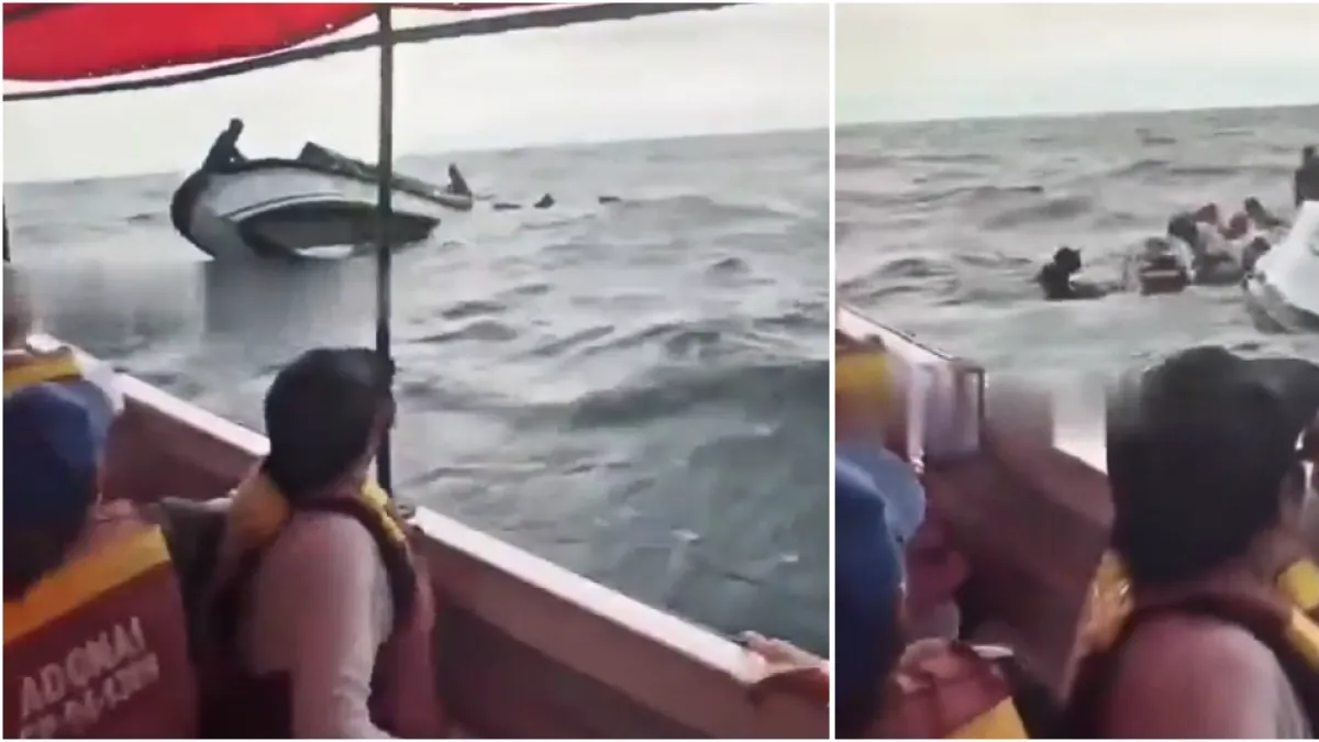 En video quedó registrado el momento en que una lancha con turistas se volcó en aguas de Santa Marta: fuerte oleaje habría provocado el accidente