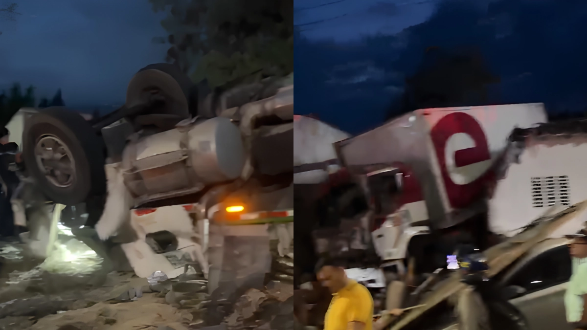 Videos del fuerte accidente del tractocamión que se estrelló contra una vivienda en la vía Lebrija – Girón, dejando 7 heridos y una persona muerta