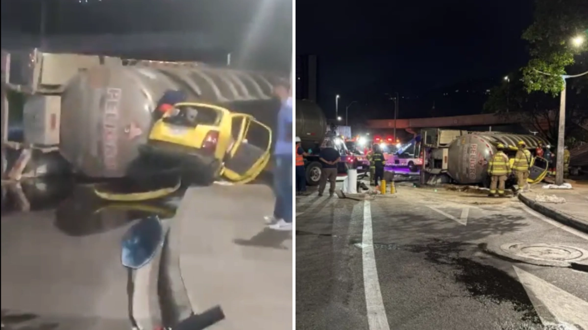 El volcamiento de un camión cisterna causó el cierre total de la glorieta de Niquía, en Bello: transportaba 11.000 galones de combustible