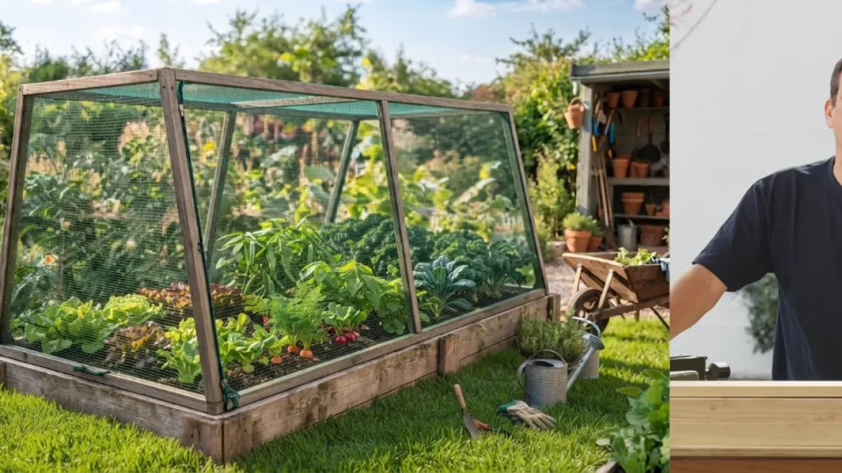 ¿Cómo realizar una huerta de madera abatible y proteger sus cultivos de plagas y el sol?