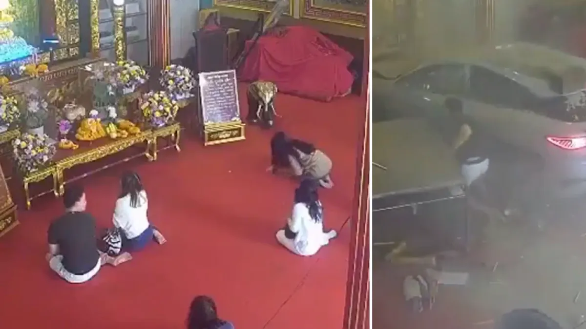 Video | Carro eléctrico atraviesa la entrada de un santuario y atropella a varios fieles en Bangkok, Tailandia: tres personas resultaron heridas