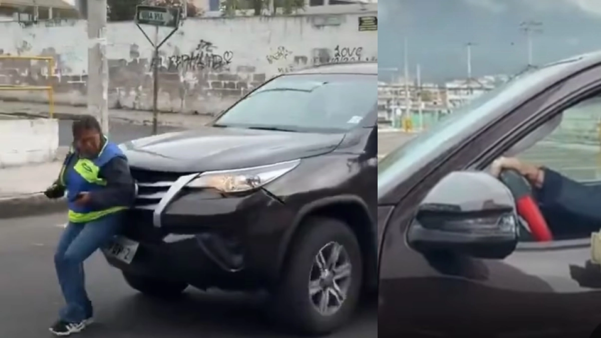 Cuidadora de vehículos arriesgó su vida para detener un vehículo que había causado un accidente en Quito, Ecuador