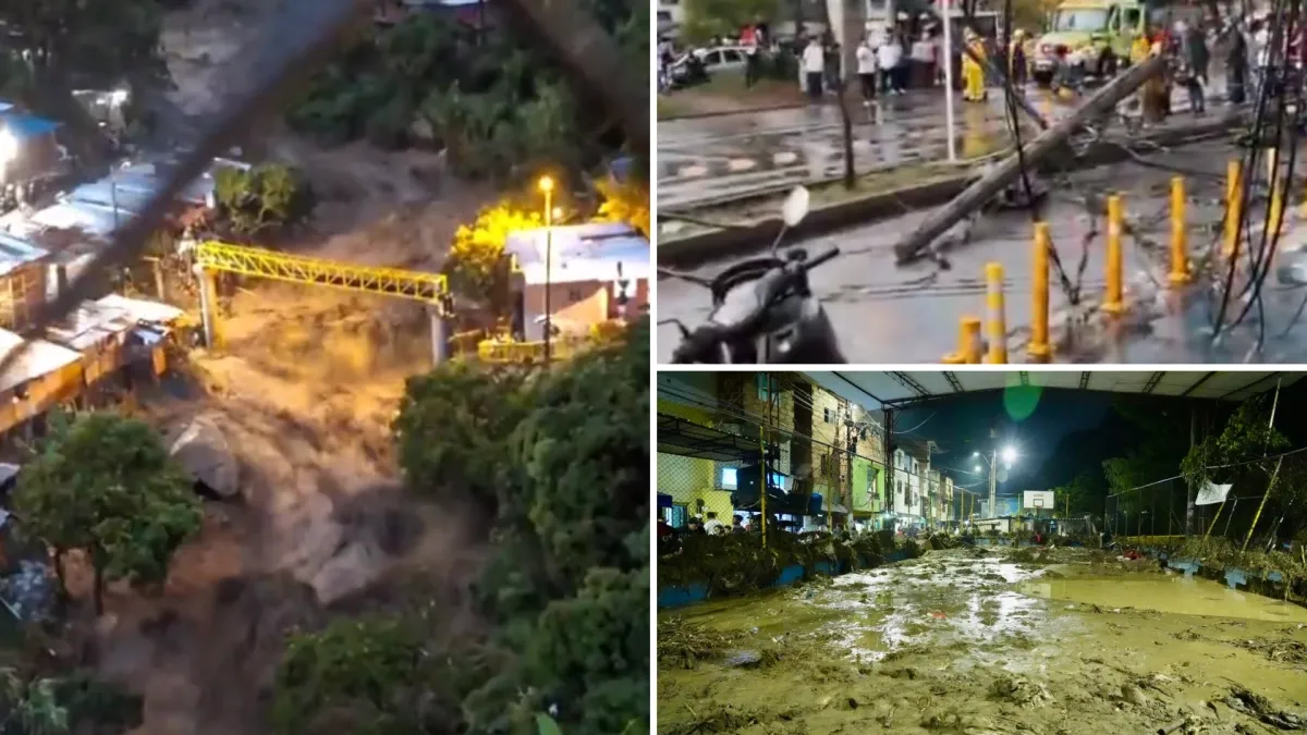 Tres quebradas desbordadas, alrededor de 200 viviendas afectadas, árboles caídos y caos vehicular tras fuertes lluvias en Medellín