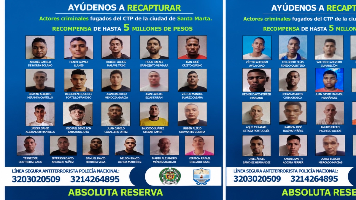 Alias ‘Mongolo’ y alias ‘Guajiro’, los dos fugados que más preocupan al Gobierno tras la evasión de 41 detenidos en Santa Marta; hay recompensa
