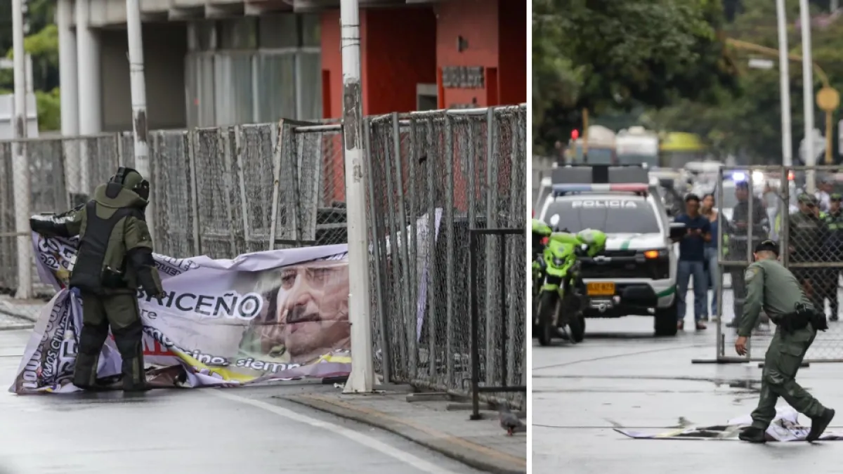 Hallan cilindro y pancarta de las disidencias de las Farc cerca del estadio Pascual Guerrero, en Cali: descartan material peligroso