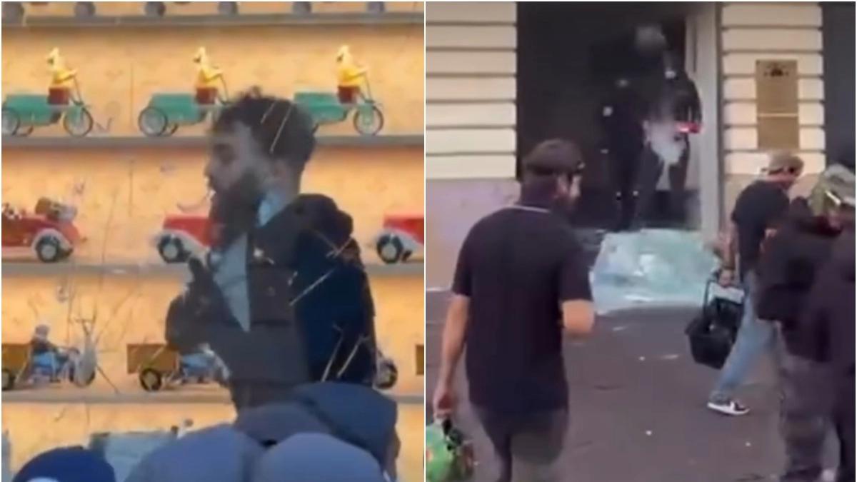 Video | Saquearon una tienda Louis Vuitton en Francia: un hombre se subió a la vitrina rota y exhibió los artículos robados