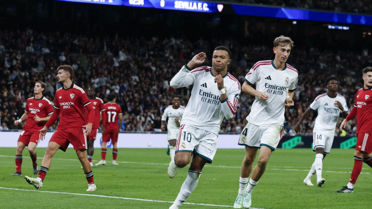 Real Madrid goleó al Sevilla con doblete de Kylian Mbappé y no le pierde pisada al Barcelona en LaLiga a una semana del clásico español