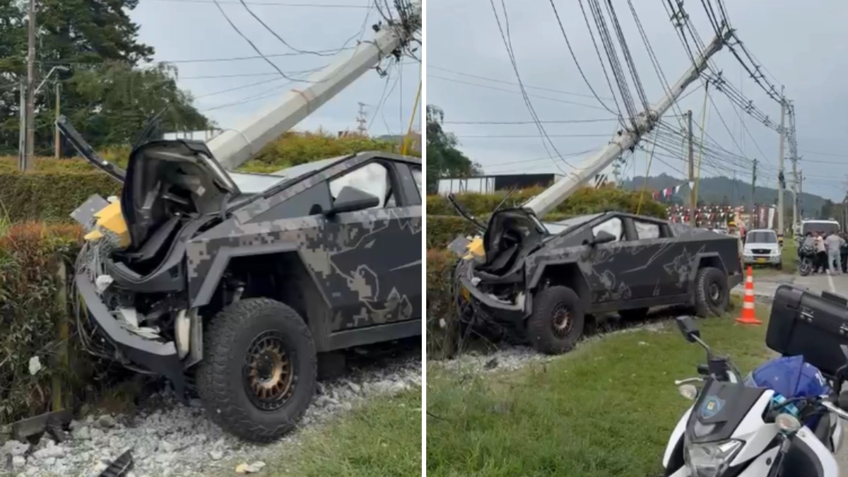 VIDEO | Camioneta Cybertruck de Tesla, avaluada en más 600 millones de pesos, chocó contra un poste de luz en el Oriente de Antioquia