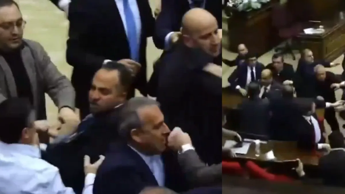 Video muestra impresionante pelea masiva de políticos, a puño limpio, en pleno parlamento de Armenia