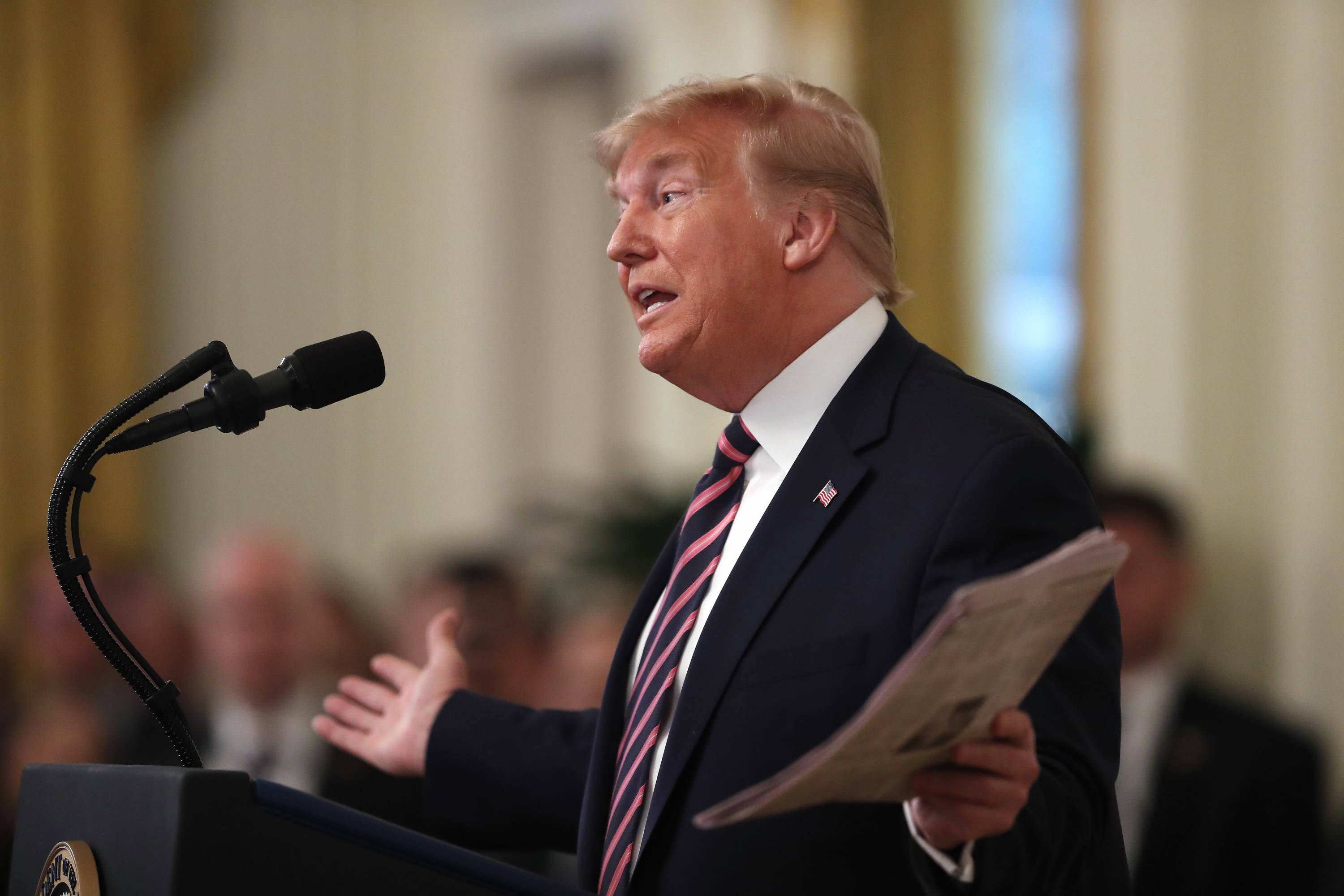 El presidente de los Estados Unidos, Donald Trump, habla sobre su juicio por juicio político en el Senado.