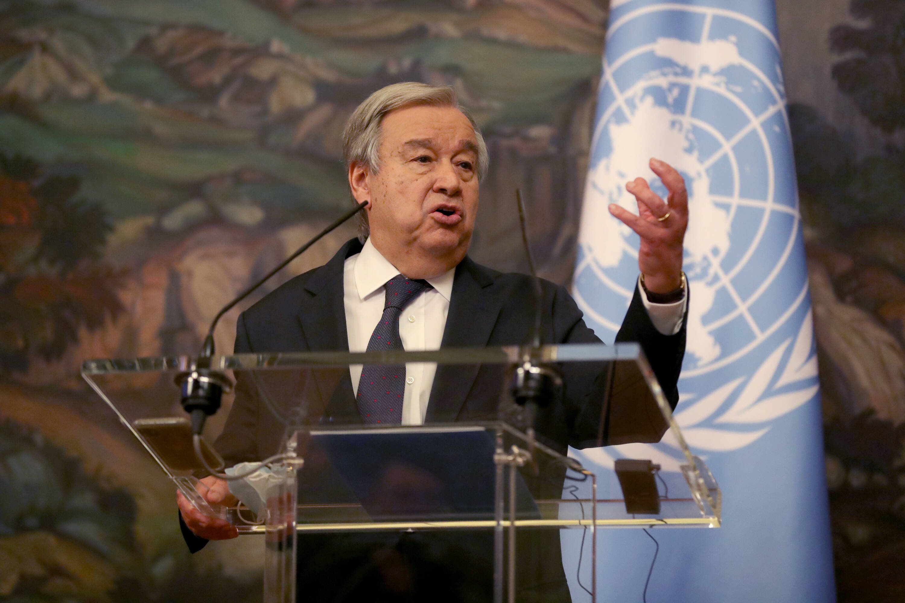 Antonio Guterres durante una comparecencia en Moscú.