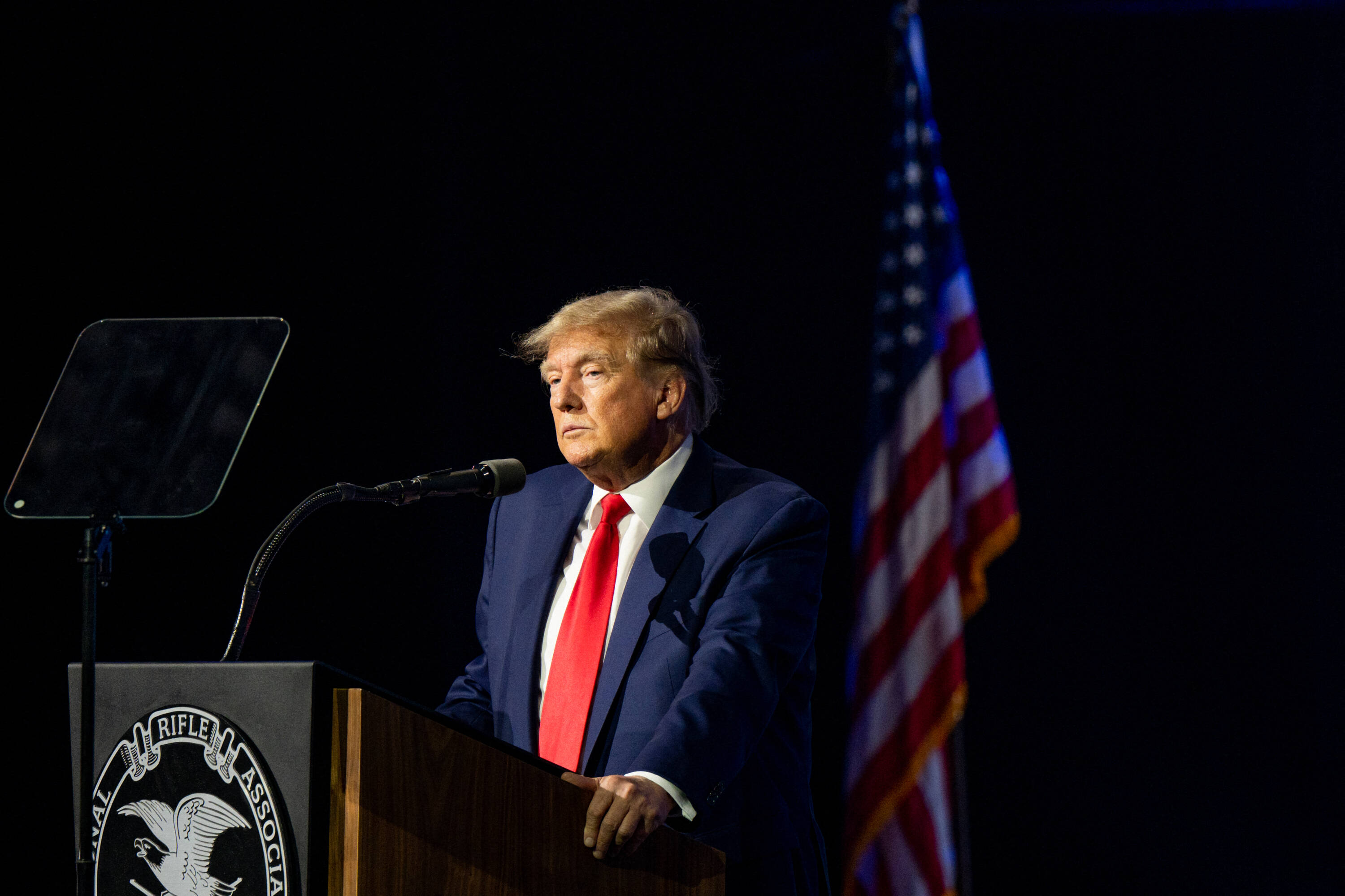 El expresidente Donald Trump en su discurso en la convención de la Asociación Nacional del Rifle.