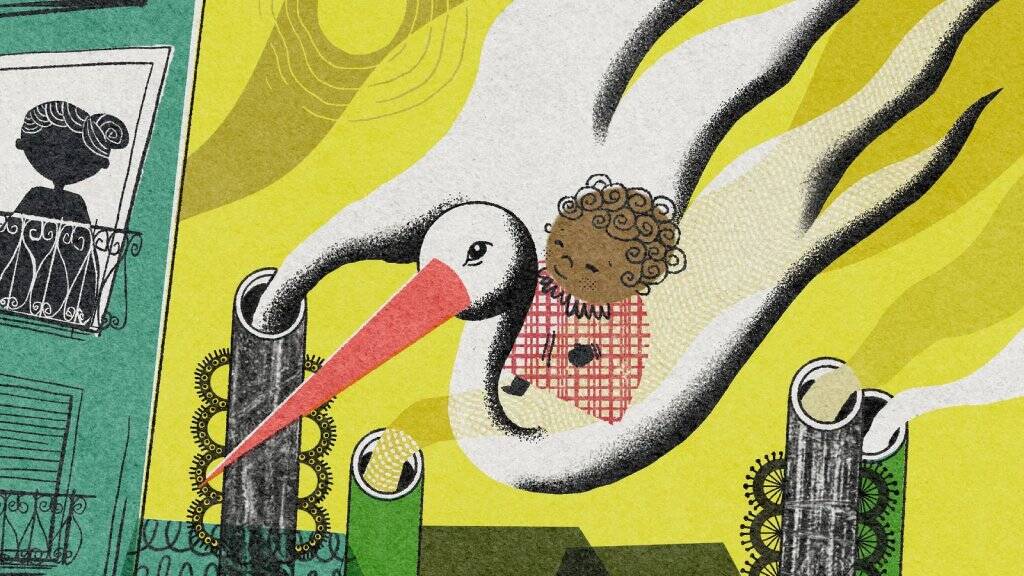 BBC Mundo: Cigüeña llevando bebé