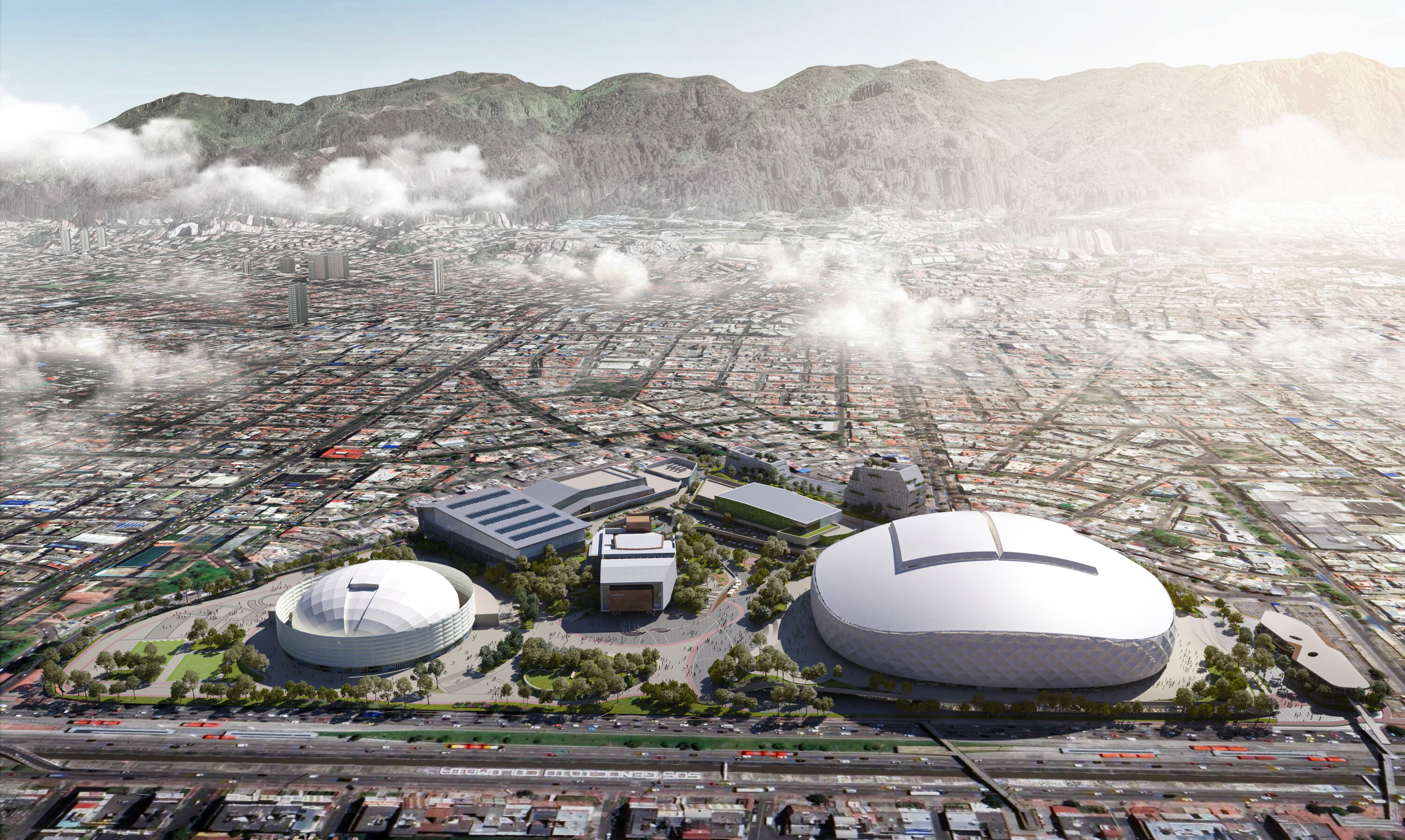 Una vista aérea del moderno complejo cultural y deportivo del Campín de Bogotá.