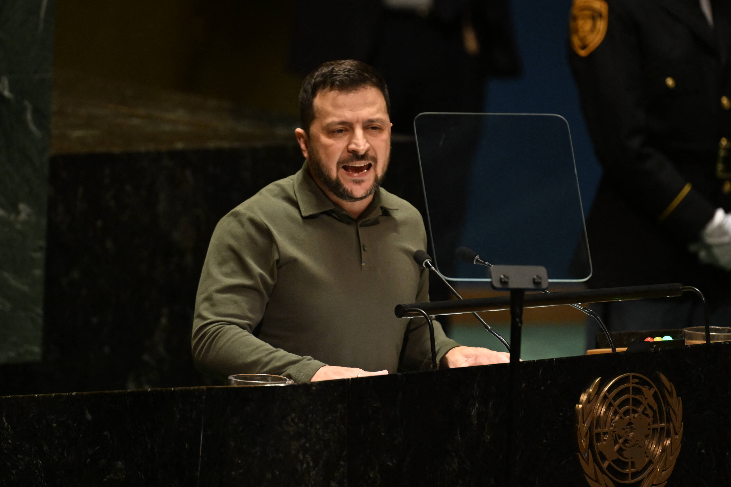 El presidente ucraniano, Volodimir Zelenski, en la Asamblea General de la ONU.