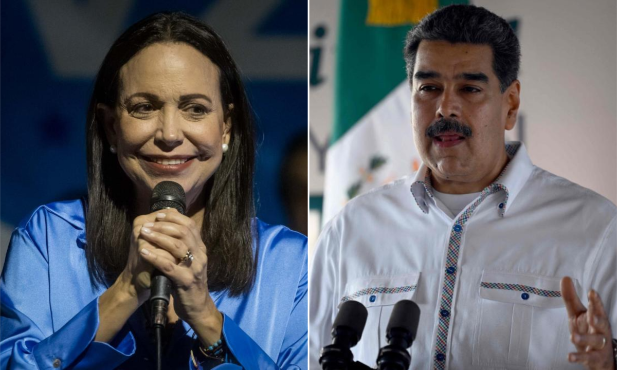 La líder opositora María Corina Machado y el presidente de Venezuela, Nicolás Maduro.