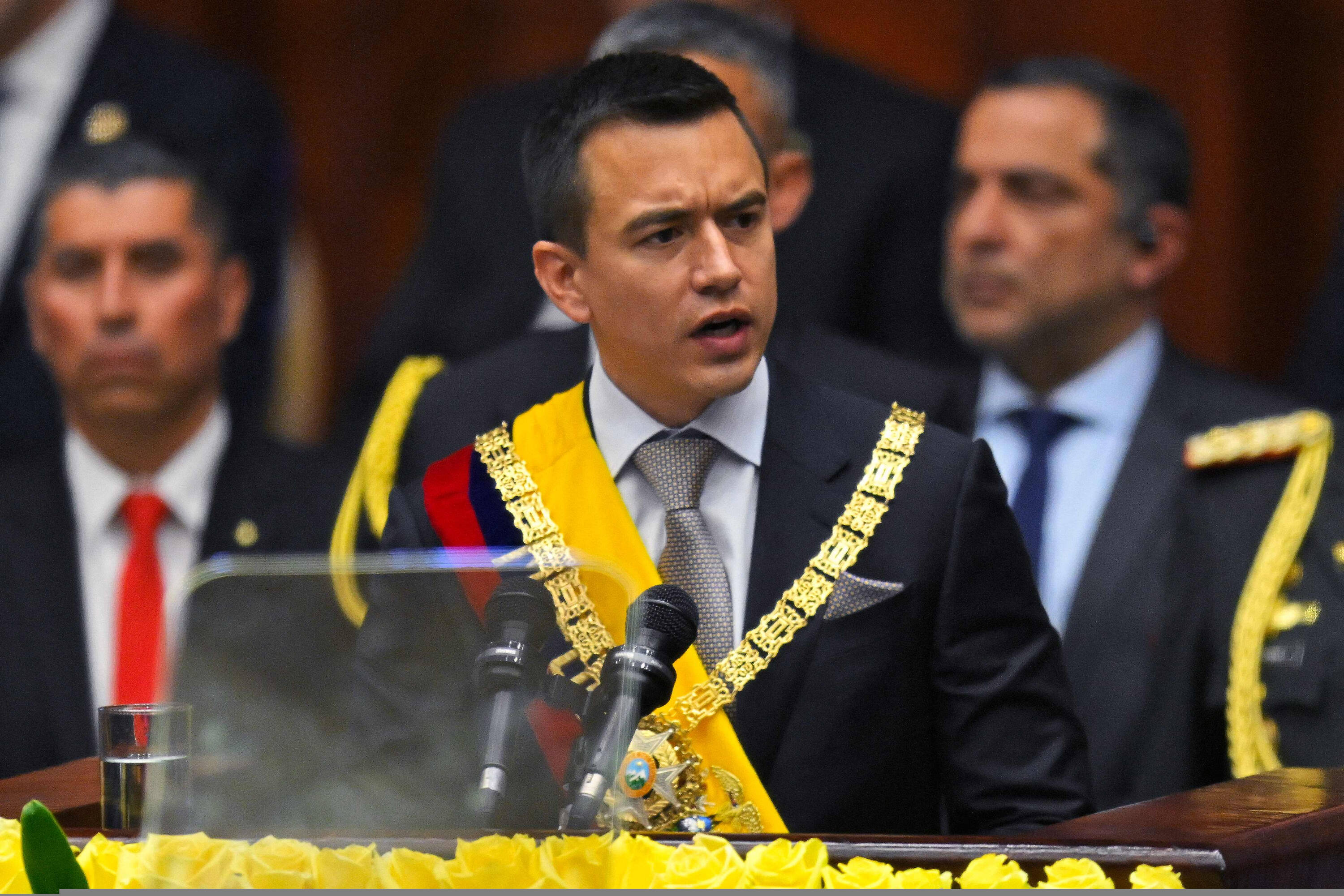 Ekvador'un yeni cumhurbaşkanı Daniel Noboa, ilk konuşmasını Ulusal Meclis'te göreve başlaması sırasında yapıyor.