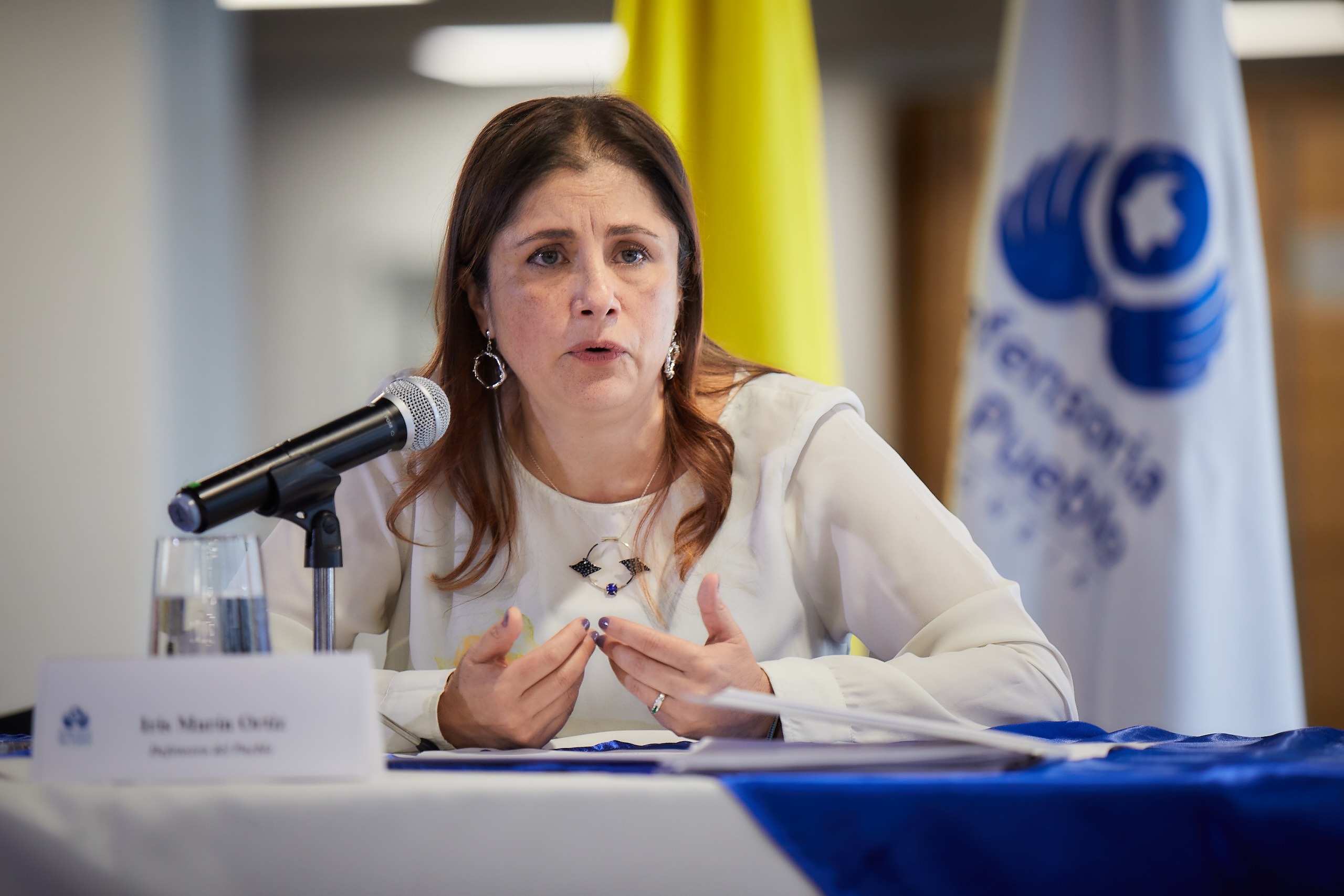 Defensora Iris Marín Ortiz durante una declaración a medios de comunicación el 9 de septiembre de 2024.