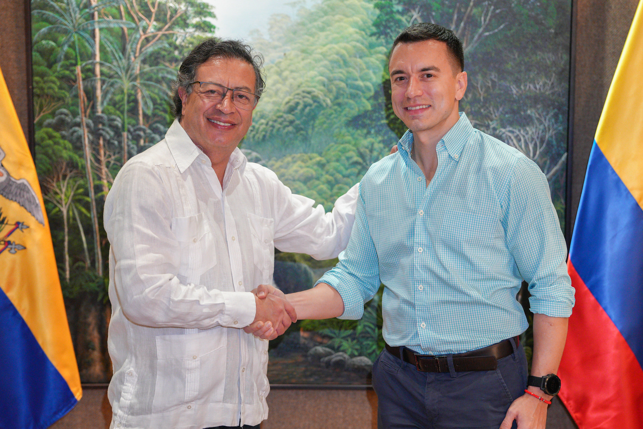 Los presidentes Gustavo Petro (Colombia) y Daniel Noboa (Ecuador),