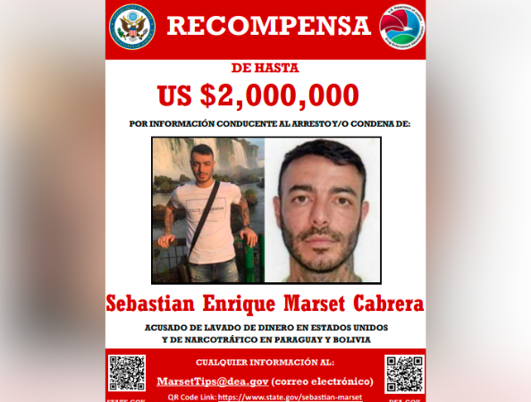 La recompensa que ofrece la DEA por Sebastián Marset Cabrera.